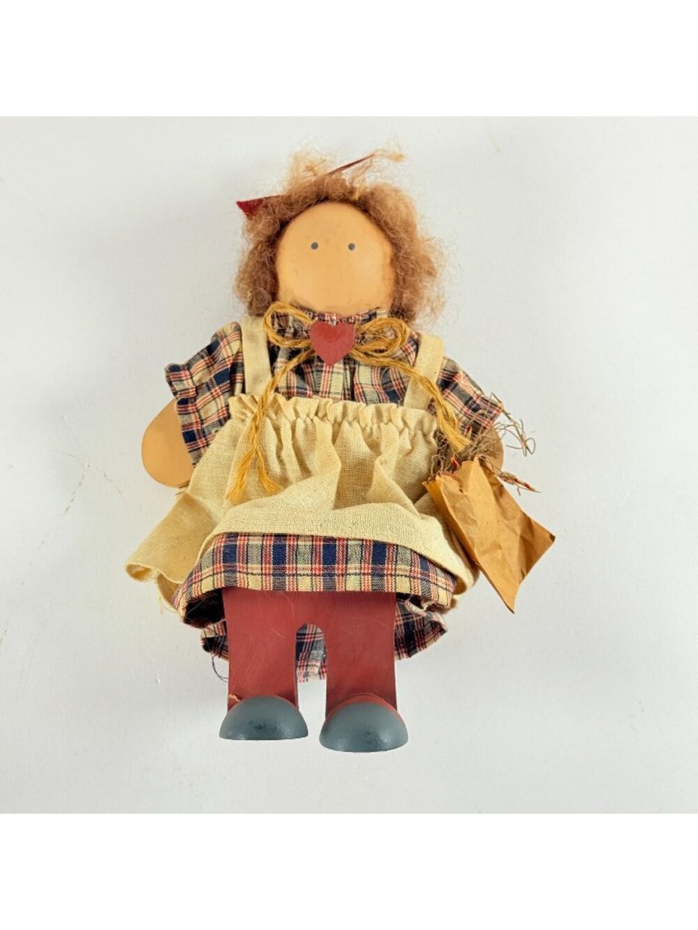 Ladie & Friends Primitive Sitting Rag Doll Wood Fabric Rustic Folk Art